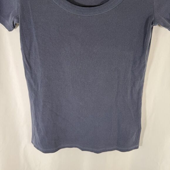 New Old Navy Blouse Women's Medium Blue Ribbed Short Sleeve Round Neck - Picture 3 of 10